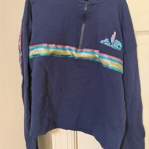 Disney Navy Sweatshirt with Rainbow Stripe & Stitch Embroidery